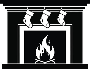 Fireplace with stockings, creating a cozy and warm christmas atmosphere for holiday decorations and festive designs