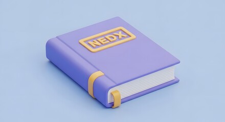NEDX Book with Purple Cover and Gold Details on Light Blue: Creative Learning Resource for Education and Study