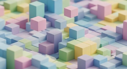 Obraz premium Voxel Art Isometric Pastel Cubes Abstract Background Design Illustration Digital Geometry Pixelated Blocks Low Poly Style Calm 3D Rendering