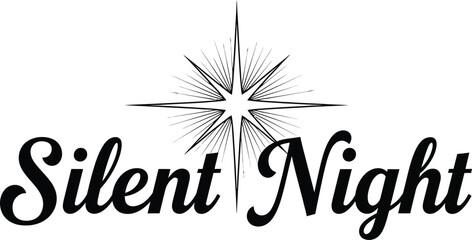 Elegant silent night text with star, evoking a sense of peace, serenity, and magic of holiday season