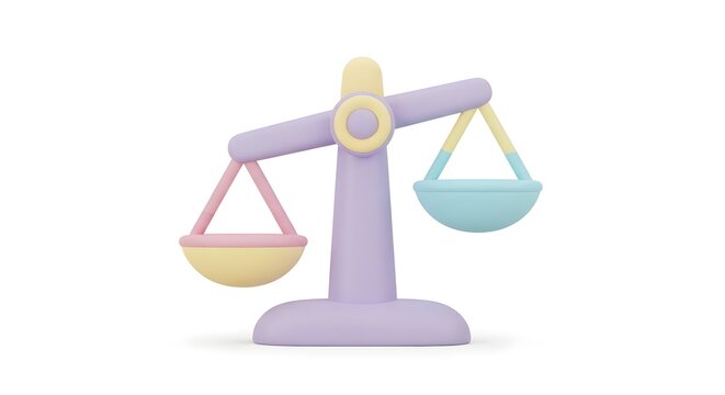 Pastel Scale Balancing Justice Cartoon Style: Concept of Decision Making and Fairness in Business and Finance Render Illustration