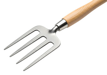 Gardening hand fork with wooden handle isolated on transparent background
