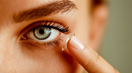 Naklejka premium Close-up of a person's eye with a finger touching the eyelashes