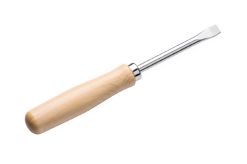 Wooden handled flat head screwdriver isolated on transparent background