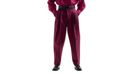 PNG of Stylish male model in a burgundy outfit exuding confidence and elegance.