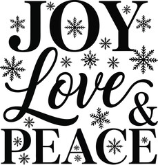 Joy, love, and peace christmas message with snowflakes message is written in a decorative font