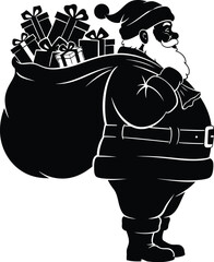 Santa claus carrying a sack full of gifts silhouette of santa claus with gift bag christmas vector illustration