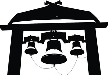 Silhouette of a bell tower with three bells, a striking architectural element for various design projects