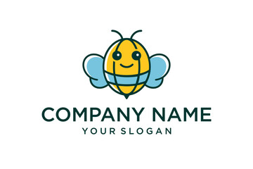 Cute Minimalist Bee Mascot Logo Design for Company Branding