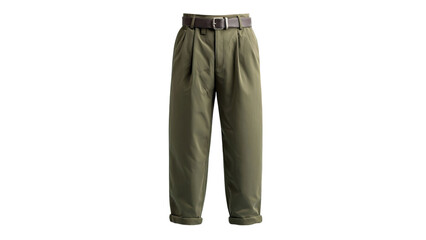 PNG of Men&rsquo;s olive green trousers with a classic fit and a brown belt, perfect for casual or semi-formal occasions.