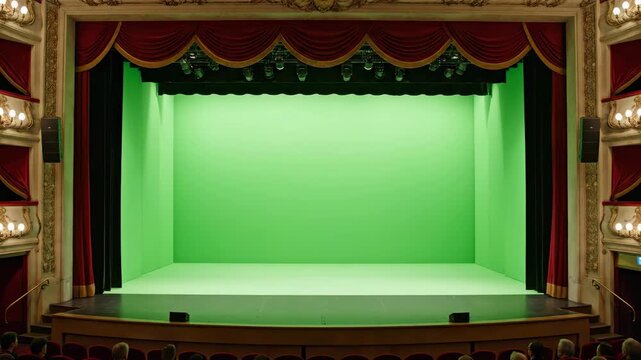 Awaiting the showtime experience, velvet curtains poised for a grand performance, promising an evening of captivating entertainment and theatrical magic