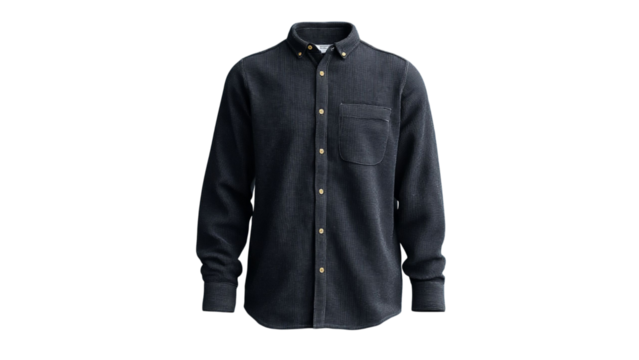PNG of Stylish men's dark blue button-up shirt, perfect for casual and formal occasions.