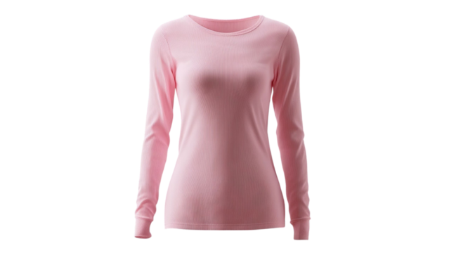 PNG of Soft pink ribbed long-sleeve top, perfect for layering in a casual or chic outfit.