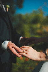 bride and groom holding hands