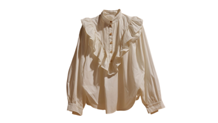 PNG of Elegant white blouse with ruffle details and buttons, perfect for adding a touch of sophistication to any outfit.