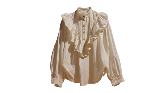 PNG of Elegant white blouse with ruffle details and buttons, perfect for adding a touch of sophistication to any outfit.