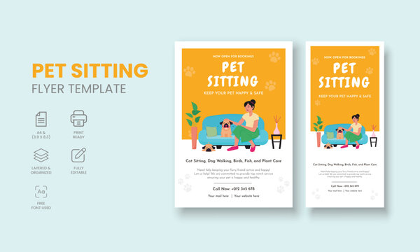 Pet Sitting Flyer Template, Pet Sitting Service Poster, Dog Walking Poster