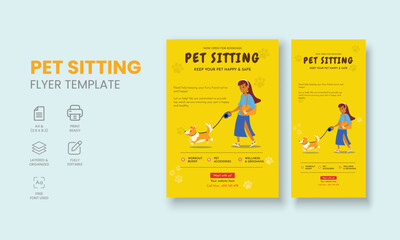 Pet Sitting Flyer Template, Pet Sitting Service Poster, Dog Walking Poster