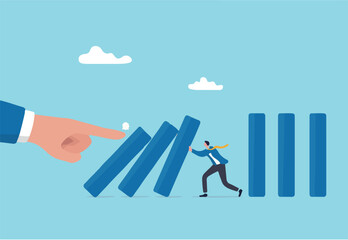 
Risk management, control danger, lost or damage from crisis or accident, management and investment strategy, assessment level concept, businessman stop risk of domino 