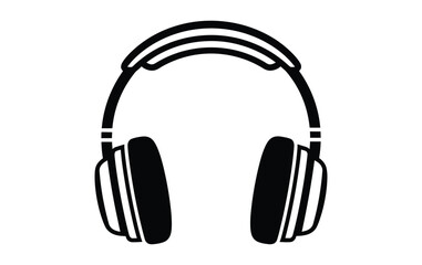 A pair of black over-ear headphones is depicted in a stylized illustration.