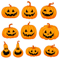 Carved pumpkins, Halloween vector cartoon spooky creepy funny pumpkins