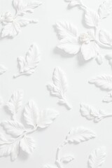 Obraz premium White Floral Embossed Wallpaper – Classic Ornamental Relief Pattern for Interior Design