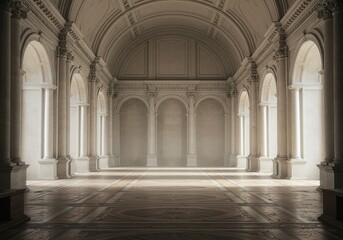 Obraz premium A grand, classically inspired architectural interior bathed in soft light, showcasing intricate details and the spirit of learning ,wisdom ,history ,masterpiece