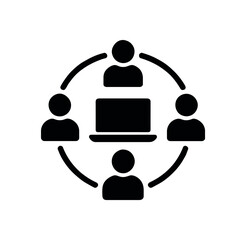 shared work circle flat black solid vector illustration isolated on white background