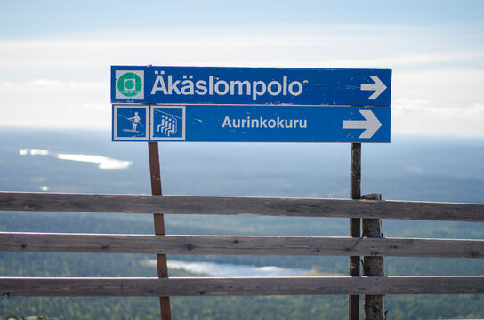 Ski slope and lift sign in summer at Yll&auml;s Lapland Finland