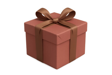 Fototapeta premium Red gift box with a brown ribbon and bow, representing celebration, surprise, and joy, on a transparent background
