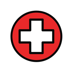 Obraz premium Red cross icon medical symbol in a circle vector illustration for healthcare and emergency services isolated on white background