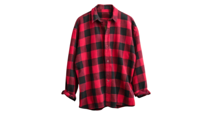 PNG of A casual red and black checkered flannel shirt, perfect for a cozy and stylish look.