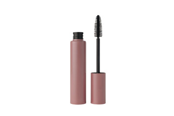 Open mascara tube with brush. Isolated on transparent background, png