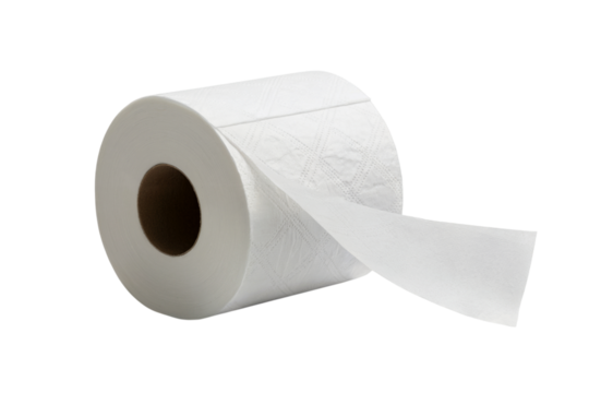close-up view of a roll of toilet paper . Isolated on transparent background, png