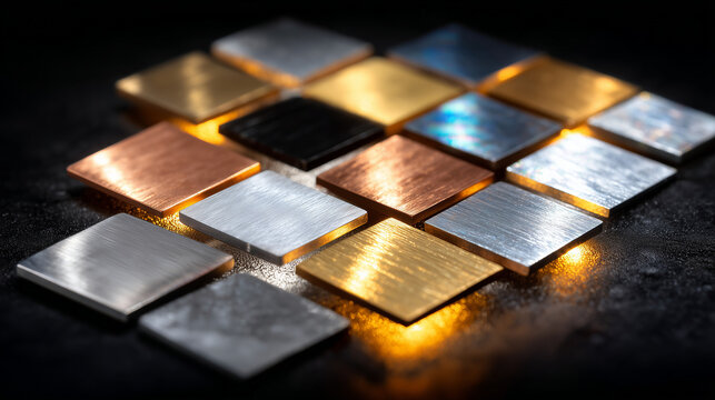 Macro photograph of assorted polished metal samples