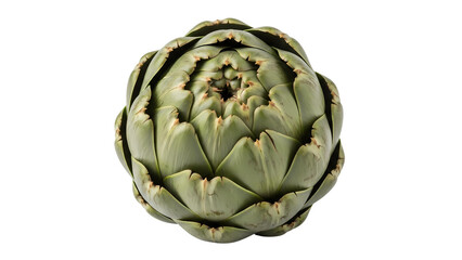 Obraz premium A fresh green whole artichoke vegetable with a closed top view, isolated on a transparent background