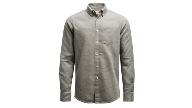 PNG of Classic gray button-up shirt for men, featuring a structured collar and long sleeves, perfect for casual or formal occasions.
