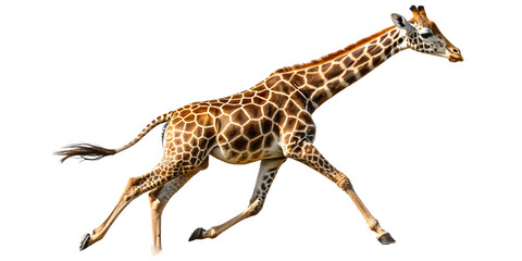 Running giraffe isolated on transparent background, a majestic animal in motion