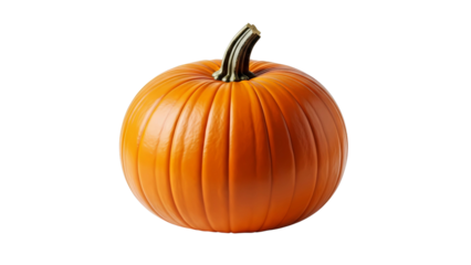 Fresh ripe whole orange pumpkin with a stem, a classic autumn harvest symbol on a transparent background