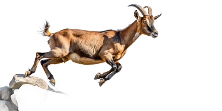 Agile goat jumping isolated on transparent background, a symbol of resilience