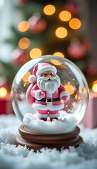 Smiling Pink Santa in Snow Globe with Snowflakes and Christmas Glow