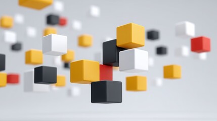 Obraz premium Colorful 3D cubes floating in a minimalist space create a dynamic visual effect.
