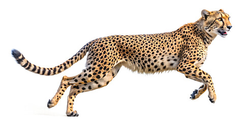 Cheetah running isolated on transparent background, with spots and a long tail