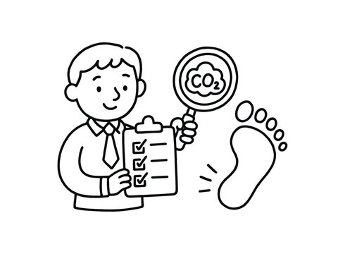 hand drawn cute doodle style carbon impact assessor vector line illustration line isolated on white background
