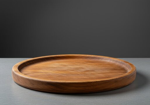 Large empty rustic wooden serving platter displayed on a simple gray background, ready for appetizers or buffet meal service ,natural ,restaurant ,catering