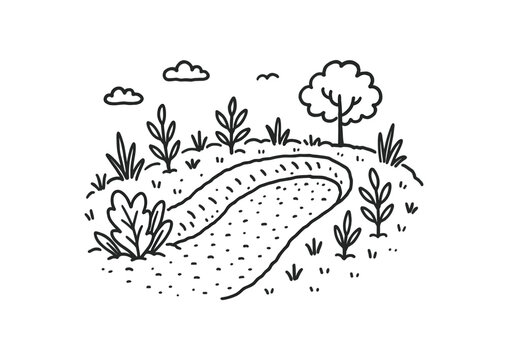 hand drawn cute doodle style swale planting bed vector line illustration line isolated on white background