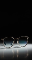 Studio shot of elegant spectacles reflecting bright light, symbolizing clear understanding, insight, and sharp focus, glasses, studio, elegant