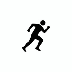 Fototapeta premium Black silhouette of a person running forward with arms and legs in motion on a white background