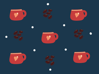 seamless pattern with coffee mug and coffee beans