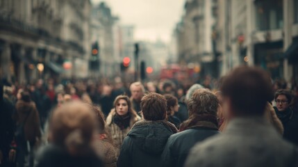 people in bokeh, street of London, no logos, no brands